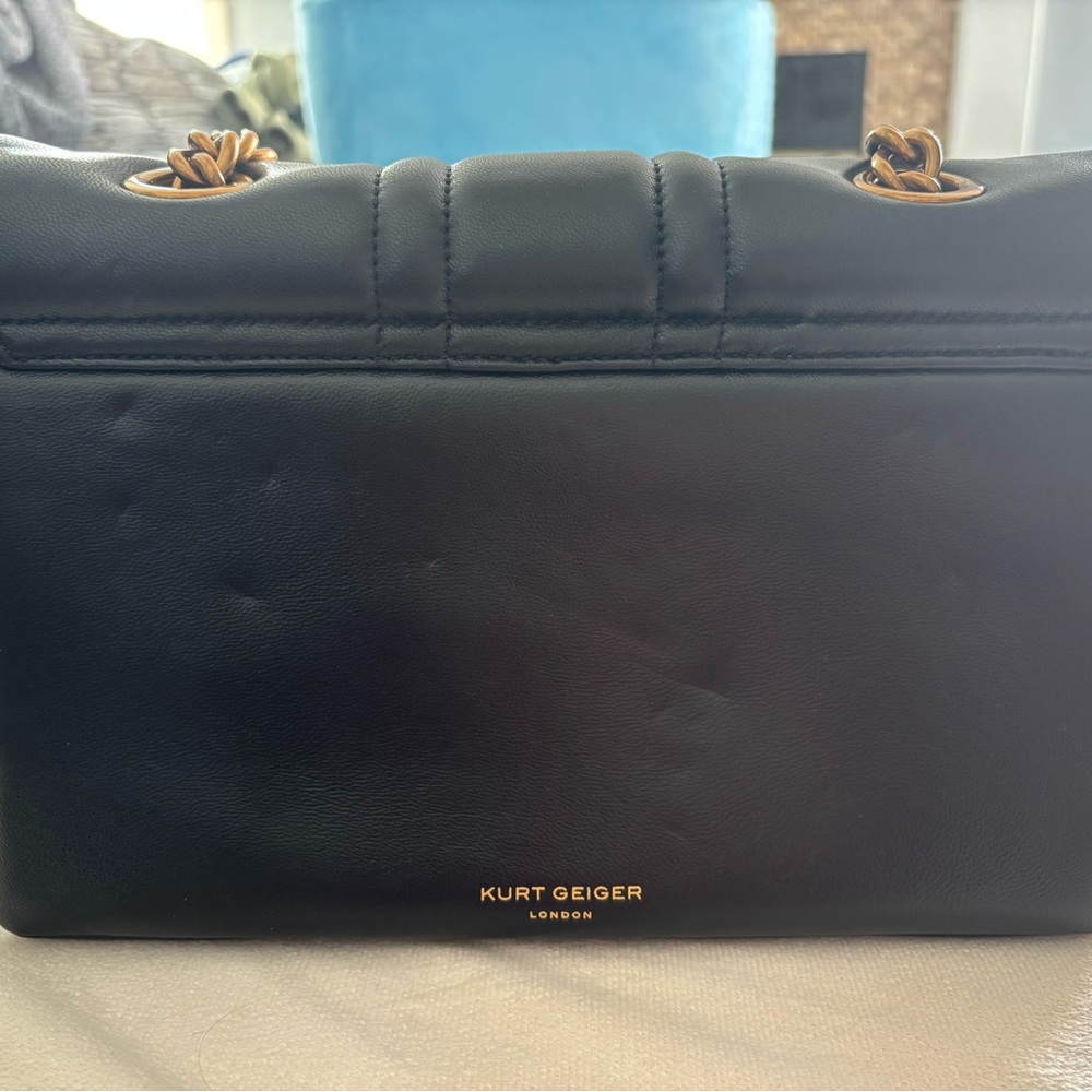 Kurt Geiger Black Kensington Quilted Crossbody with Gold Chain Detail - Picture 3 of 4